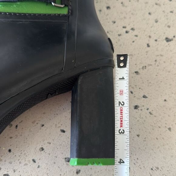 Sorel MEDINA lll Black and Green Rubber Rain Heeled Boots Platform Bold Size 8.5 - Picture 7 of 16